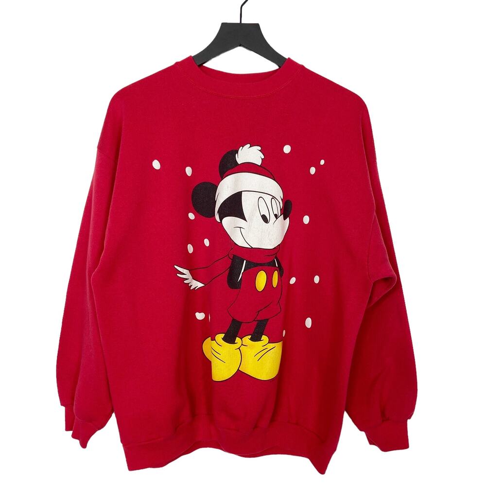 Vintage Mickey Mouse Christmas Sweatshirt Crewneck Size L‎ Red Made In USA